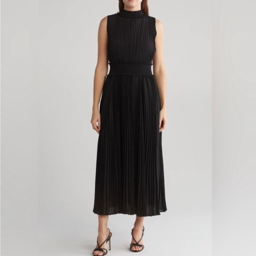 Nanette Lepore Black Pleated Midi Dress
